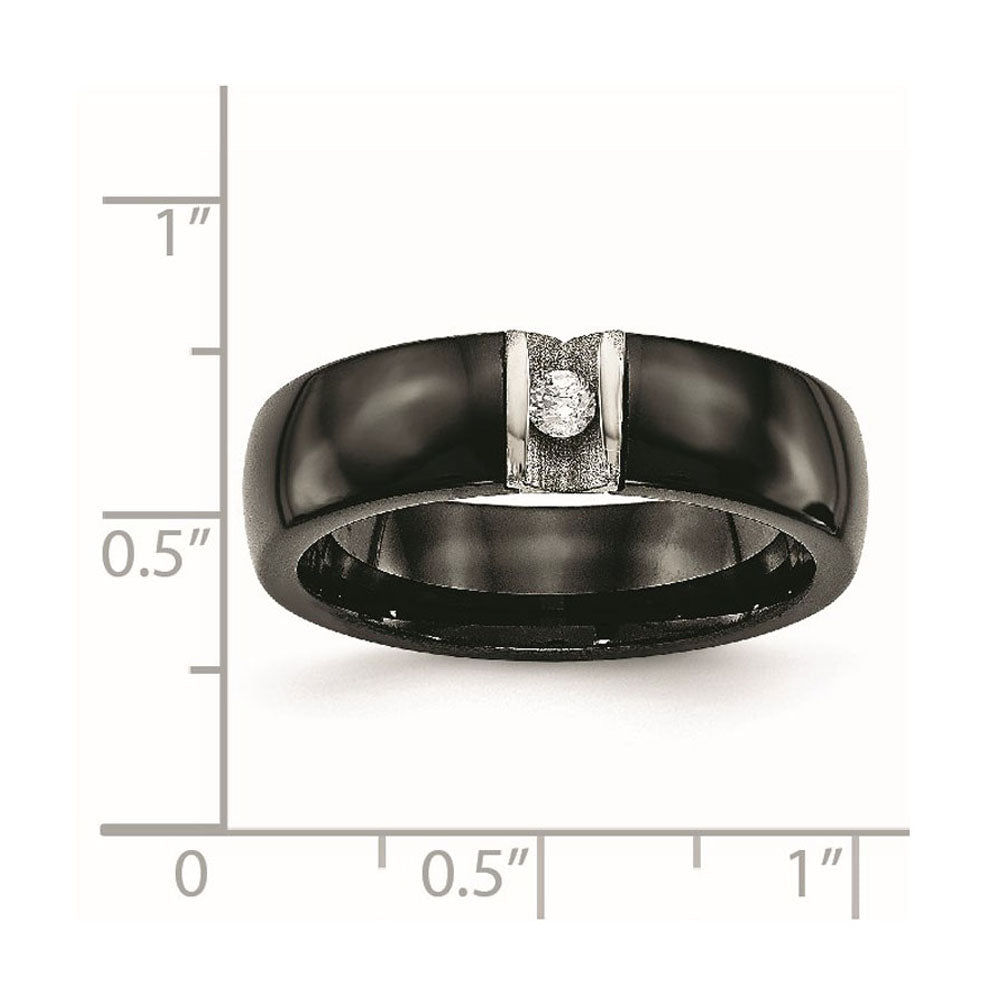 Alternate view of the 6mm Black Ceramic, Stainless Steel &amp; CZ Standard Fit Band by The Black Bow Jewelry Co.