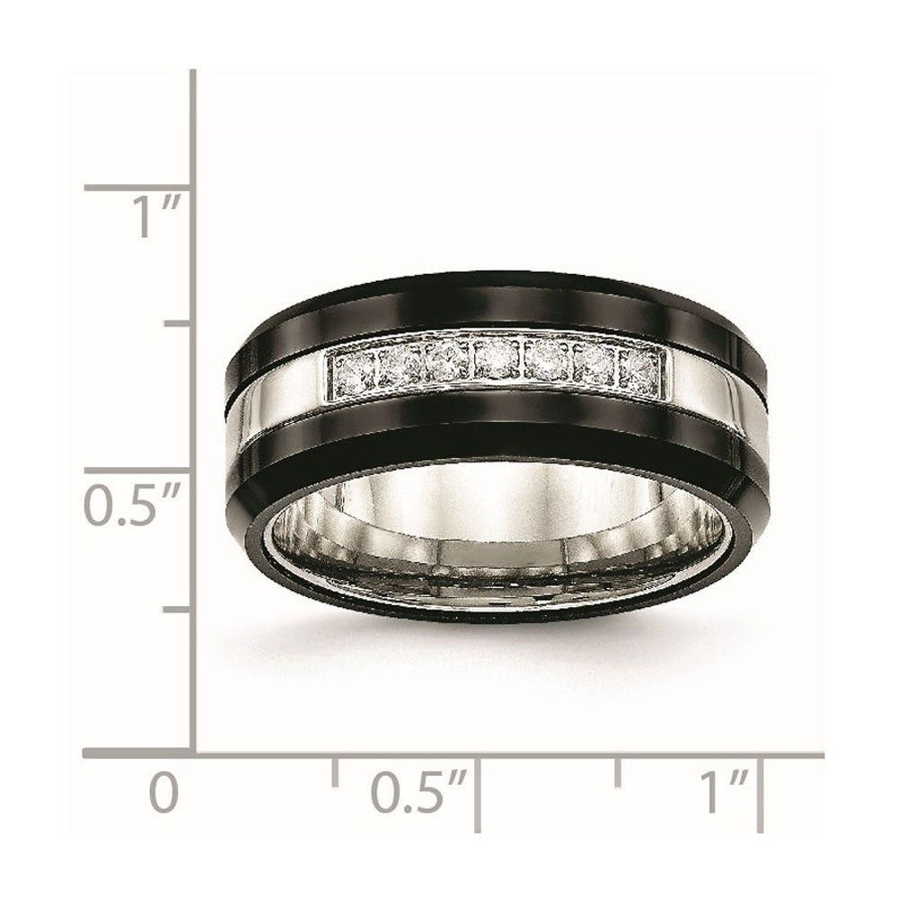Alternate view of the 8mm Stainless Steel, Black Ceramic &amp; CZ Beveled Comfort Fit Band by The Black Bow Jewelry Co.