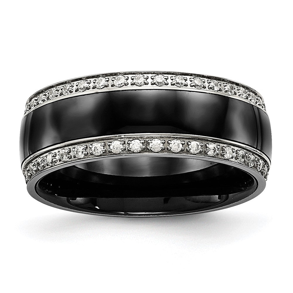 8mm Stainless Steel, Black Ceramic &amp; CZ Standard Fit Band, Item R11775 by The Black Bow Jewelry Co.