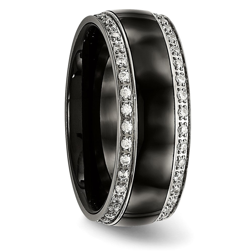 Alternate view of the 8mm Stainless Steel, Black Ceramic &amp; CZ Standard Fit Band by The Black Bow Jewelry Co.