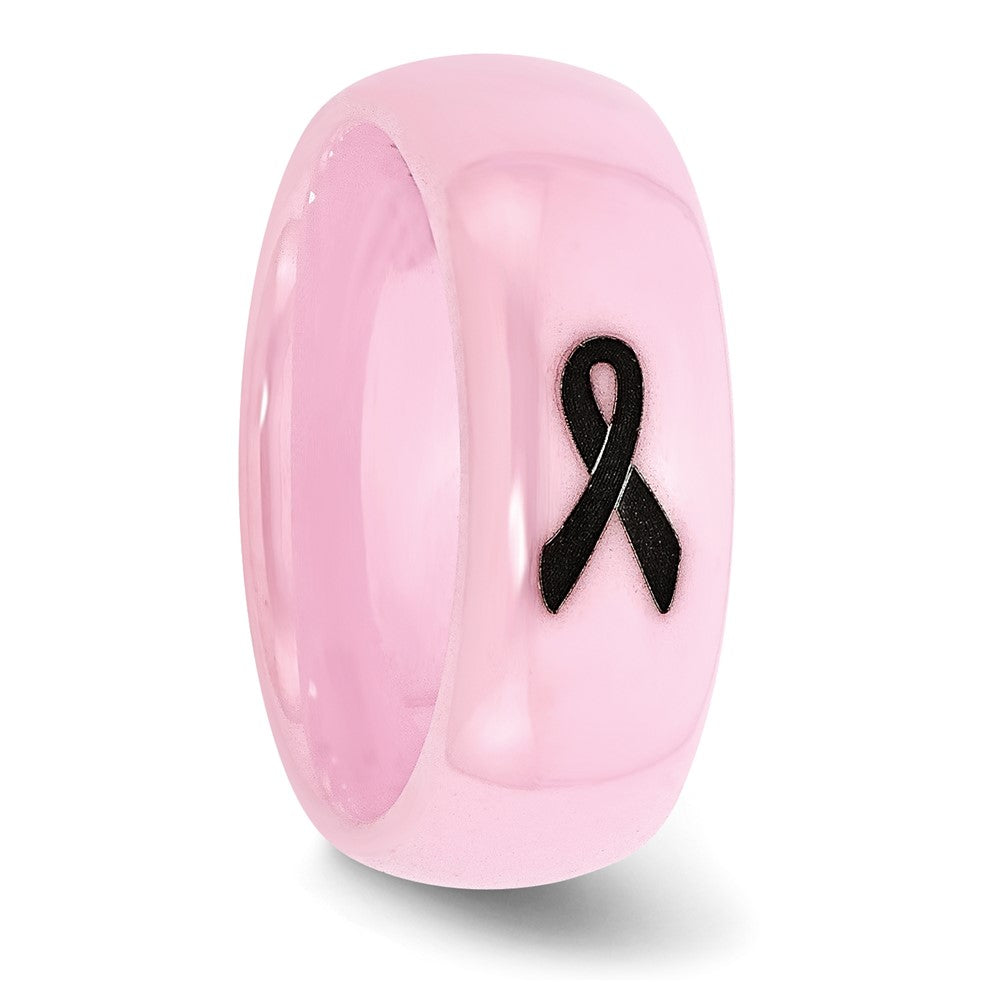 Alternate view of the 8mm Pink Ceramic Black Laser Etched Ribbon Standard Fit Band by The Black Bow Jewelry Co.