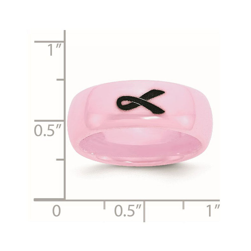 Alternate view of the 8mm Pink Ceramic Black Laser Etched Ribbon Standard Fit Band by The Black Bow Jewelry Co.