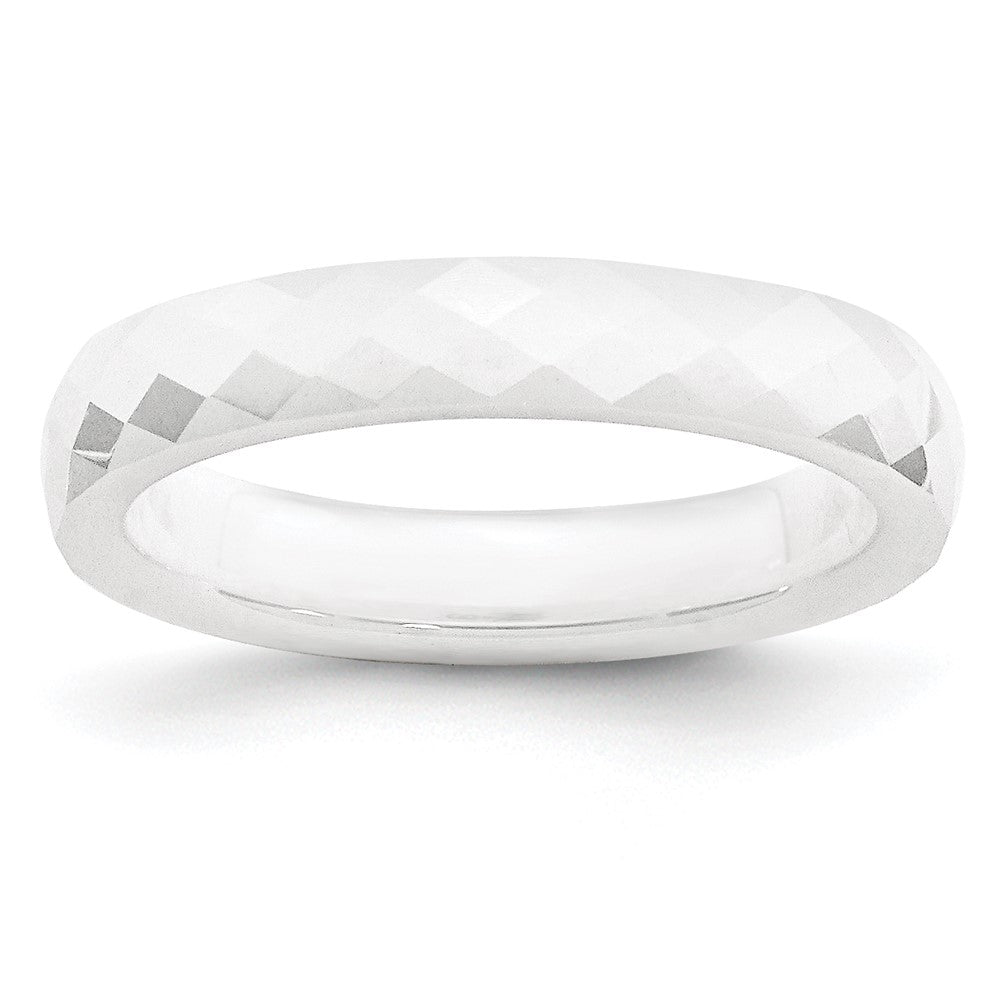 4mm White Ceramic Faceted Standard Fit Band, Item R11778 by The Black Bow Jewelry Co.