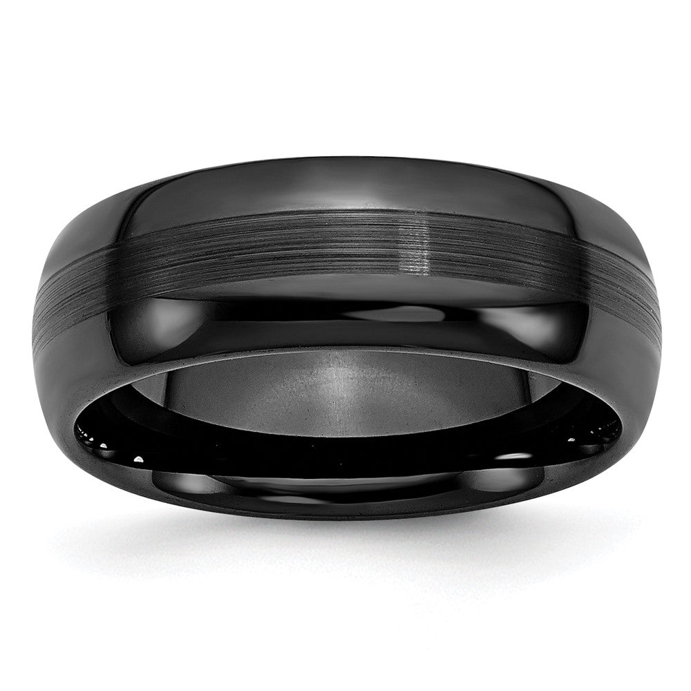 8mm Black Ceramic Brushed &amp; Polished Domed Standard Fit Band, Item R11782 by The Black Bow Jewelry Co.