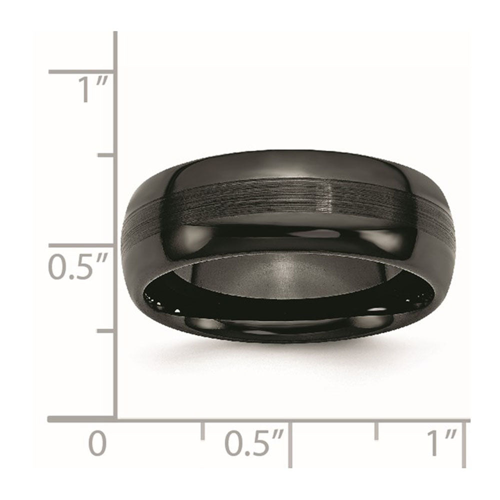 Alternate view of the 8mm Black Ceramic Brushed &amp; Polished Domed Standard Fit Band by The Black Bow Jewelry Co.
