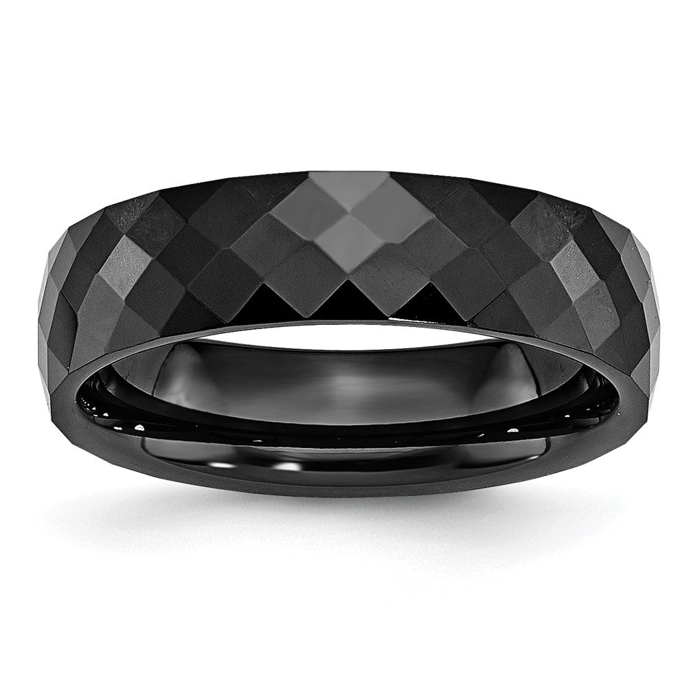 6mm Black Ceramic Faceted Standard Fit Band, Item R11784 by The Black Bow Jewelry Co.