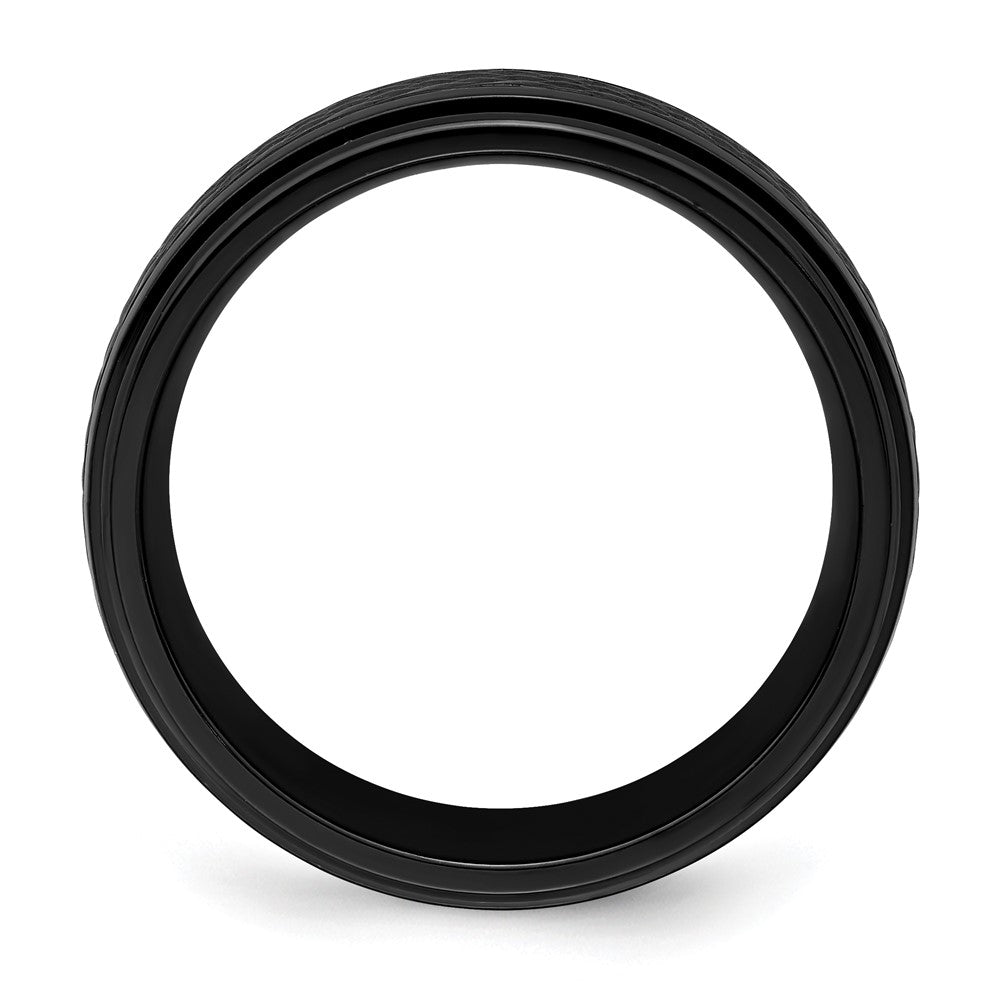Alternate view of the 8mm Black Zirconium Textured &amp; Ridged Edge Standard Fit Band by The Black Bow Jewelry Co.