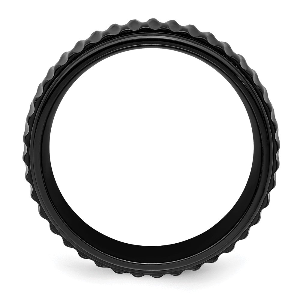 Alternate view of the 8mm Black Zirconium Grooved & Ridged Edge Standard Fit Band by The Black Bow Jewelry Co.