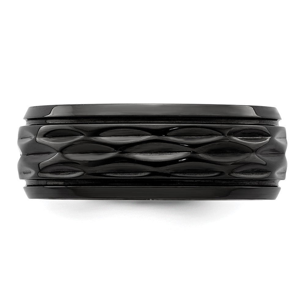 Alternate view of the 8mm Black Zirconium Polished & Diamond Cut Standard Fit Band by The Black Bow Jewelry Co.