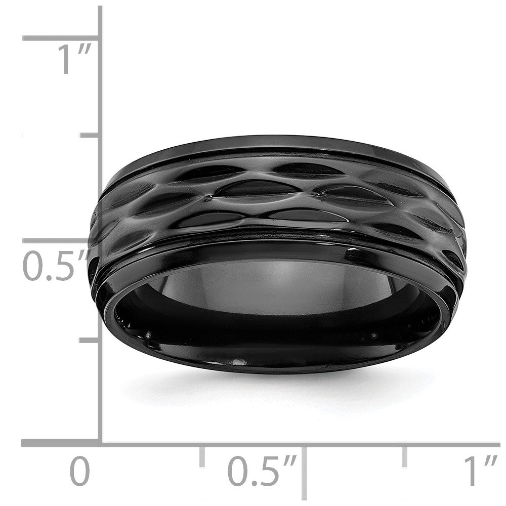 Alternate view of the 8mm Black Zirconium Polished &amp; Diamond Cut Standard Fit Band by The Black Bow Jewelry Co.