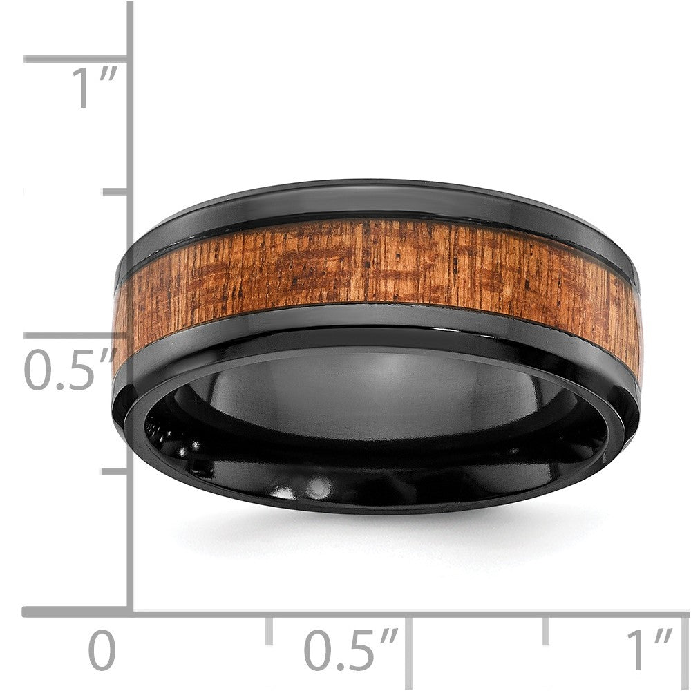 Alternate view of the 8mm Black Zirconium &amp; Sapele Wood Inlay Standard Fit Band by The Black Bow Jewelry Co.