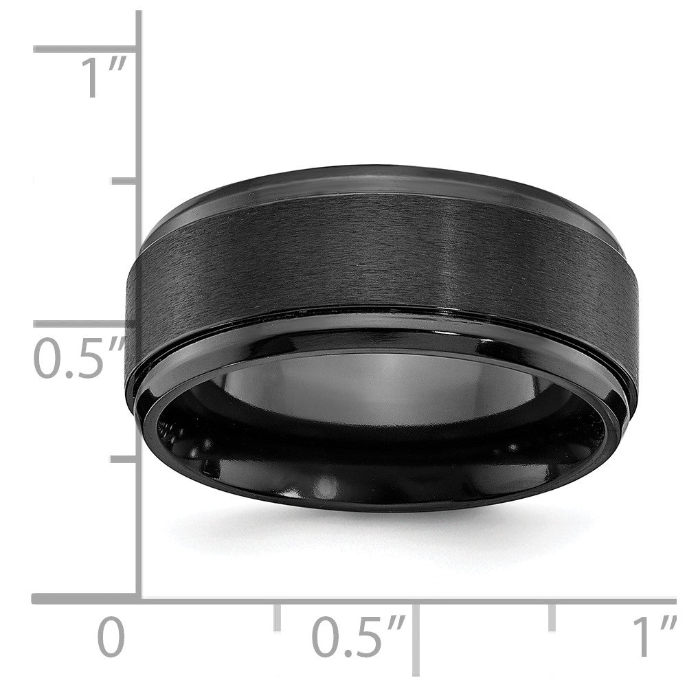 Alternate view of the 9mm Black Zirconium Ridged &amp; Beveled Edge Standard Fit Band by The Black Bow Jewelry Co.