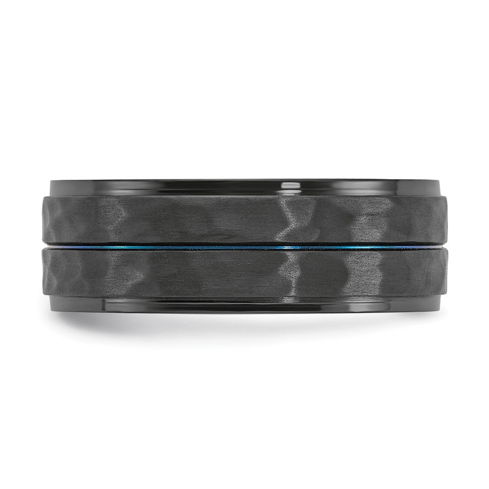 Alternate view of the 8mm Black Zirconium & Blue Plated Brushed & Hammered Band by The Black Bow Jewelry Co.
