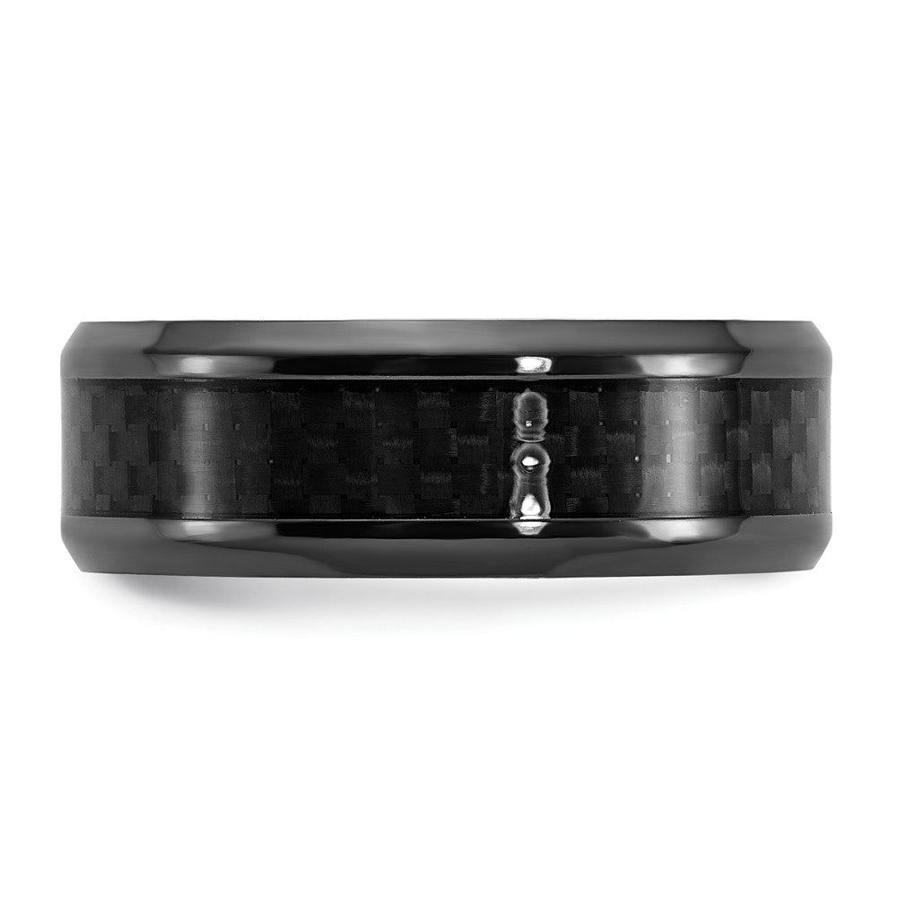Alternate view of the 8mm Black Zirconium & Black Carbon Fiber Beveled Standard Fit Band by The Black Bow Jewelry Co.