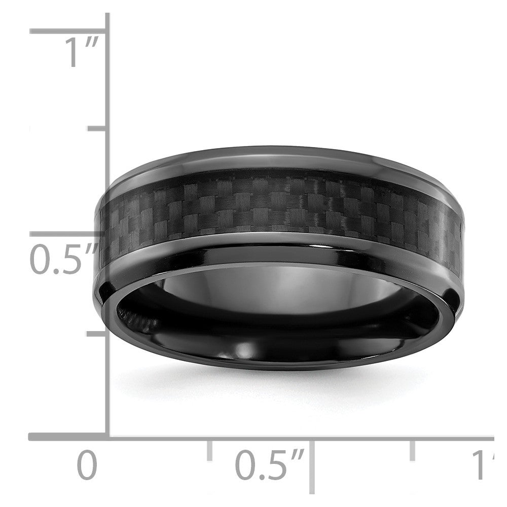 Alternate view of the 8mm Black Zirconium &amp; Black Carbon Fiber Beveled Standard Fit Band by The Black Bow Jewelry Co.