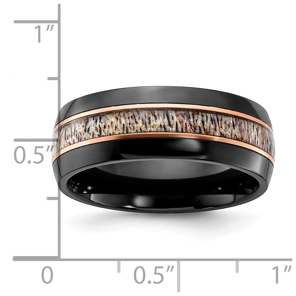 Alternate view of the 8mm Black Zirconium, Rose Tone &amp; Tan Antler Inlay Standard Fit Band by The Black Bow Jewelry Co.