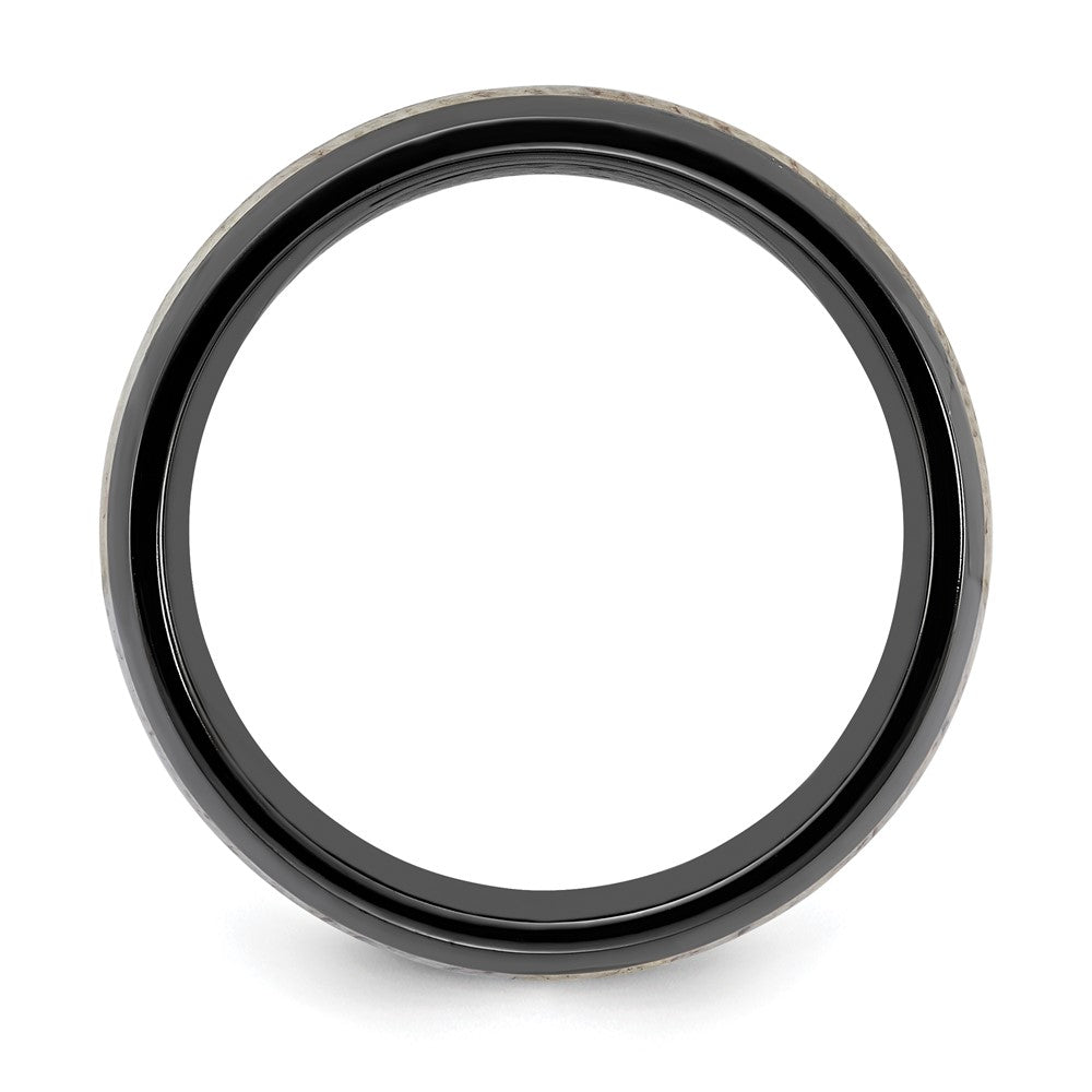 Alternate view of the 8mm Black Zirconium & White Antler Inlay Standard Fit Band by The Black Bow Jewelry Co.