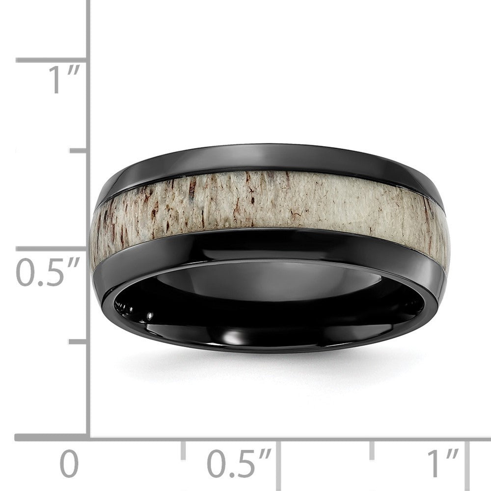 Alternate view of the 8mm Black Zirconium &amp; White Antler Inlay Standard Fit Band by The Black Bow Jewelry Co.
