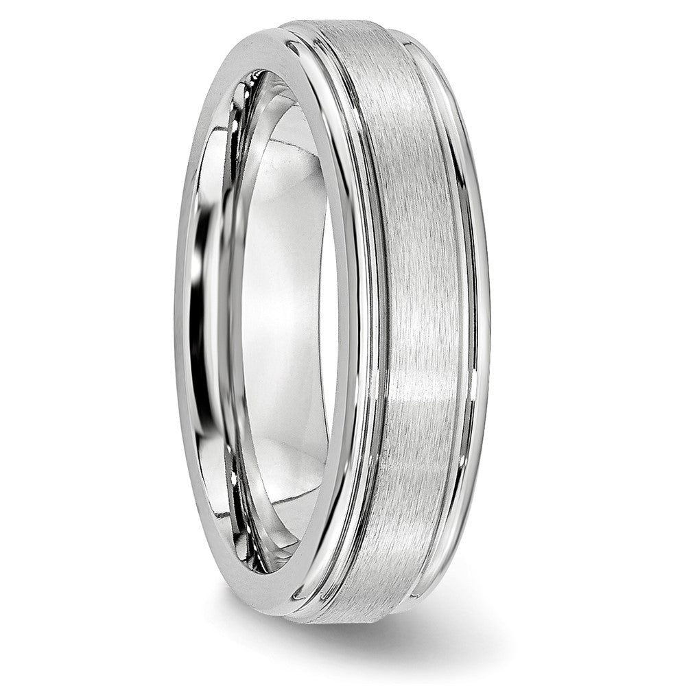 Alternate view of the 6mm Cobalt Satin Finish Grooved Edge Standard Fit Band by The Black Bow Jewelry Co.