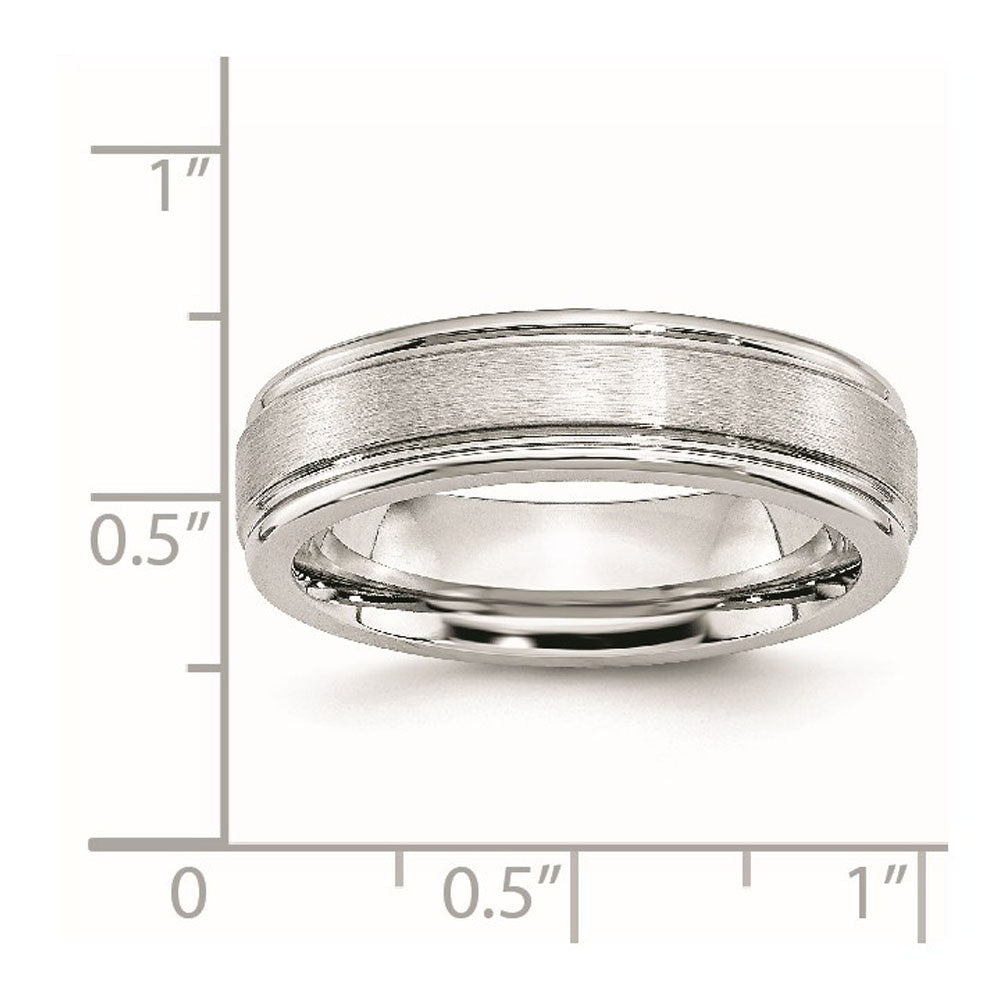 Alternate view of the 6mm Cobalt Satin Finish Grooved Edge Standard Fit Band by The Black Bow Jewelry Co.