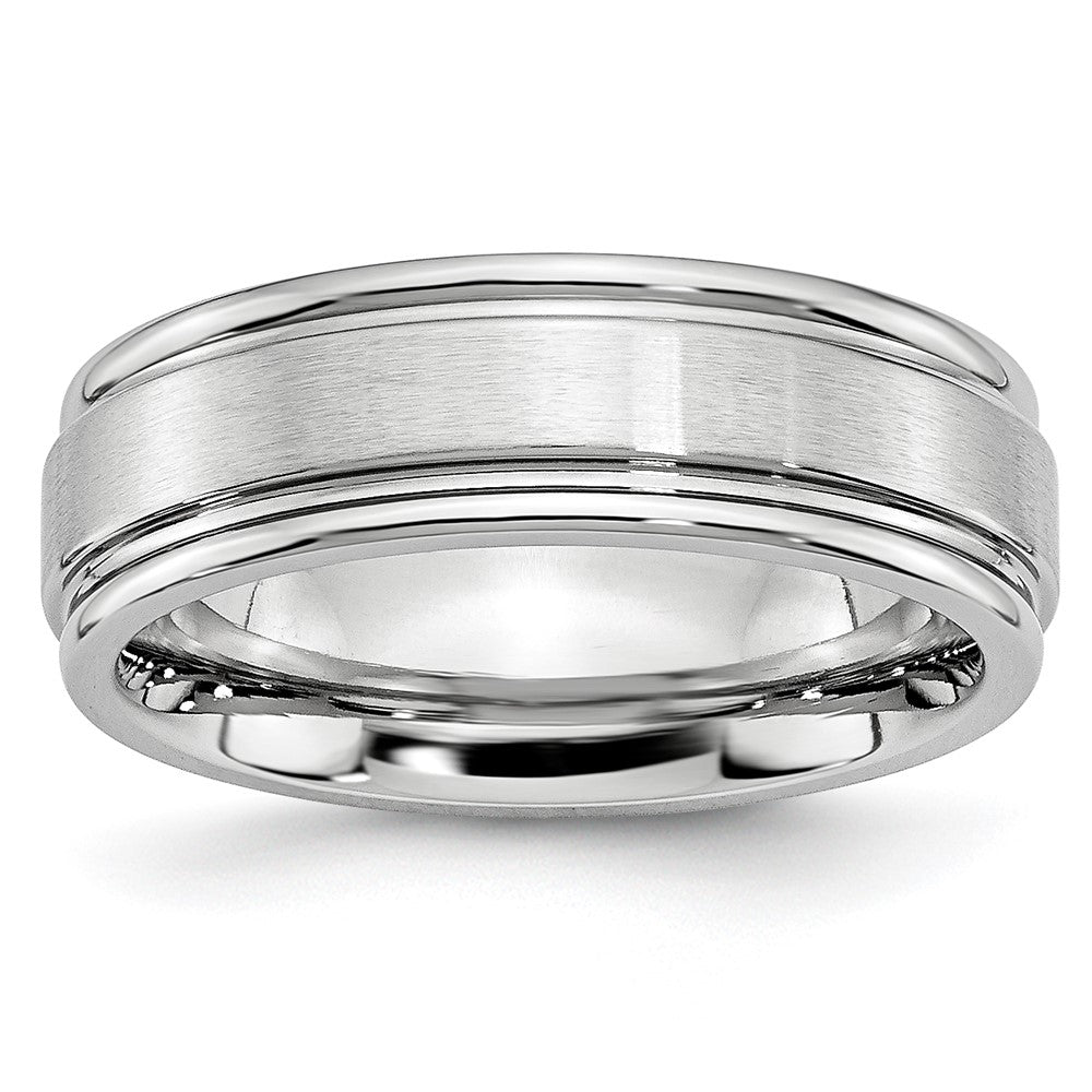 7mm Cobalt Satin Finish Grooved Edge Standard Fit Band, Item R11814 by The Black Bow Jewelry Co.