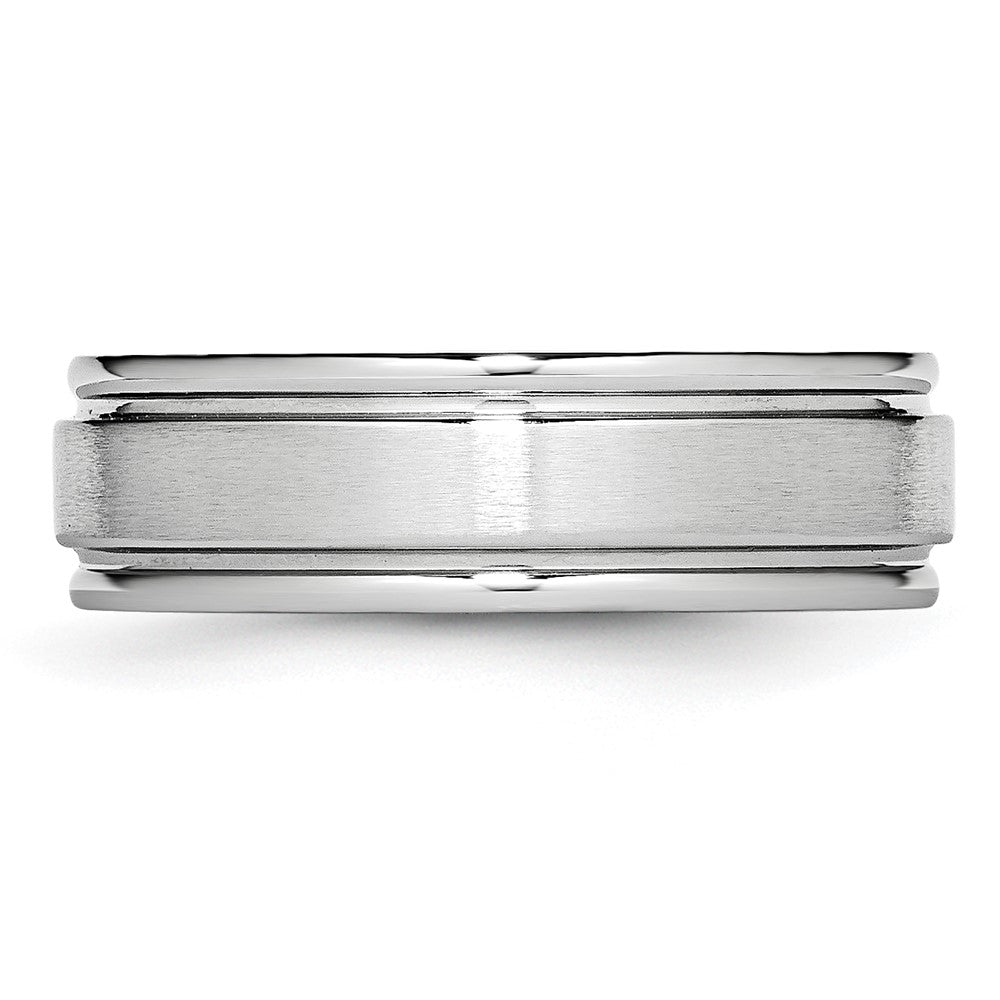 Alternate view of the 7mm Cobalt Satin Finish Grooved Edge Standard Fit Band by The Black Bow Jewelry Co.