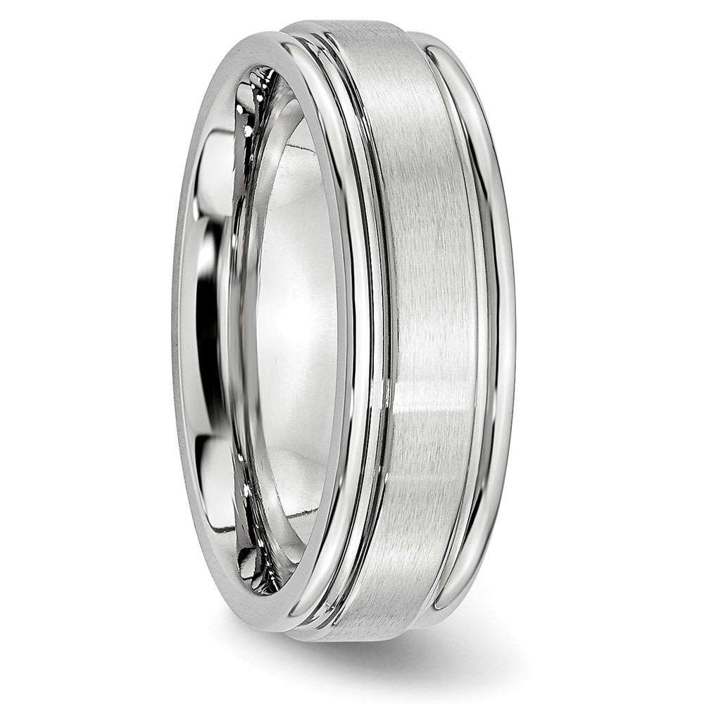 Alternate view of the 7mm Cobalt Satin Finish Grooved Edge Standard Fit Band by The Black Bow Jewelry Co.