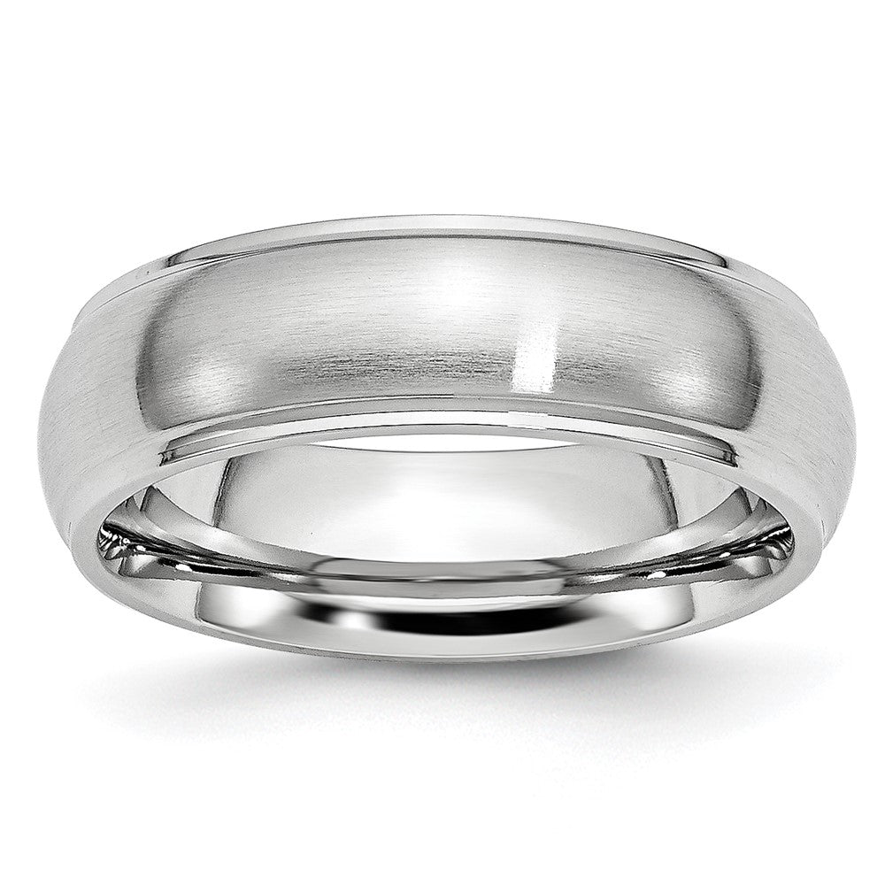 7mm Cobalt Satin Domed Polished Ridged Edge Standard Fit Band, Item R11815 by The Black Bow Jewelry Co.