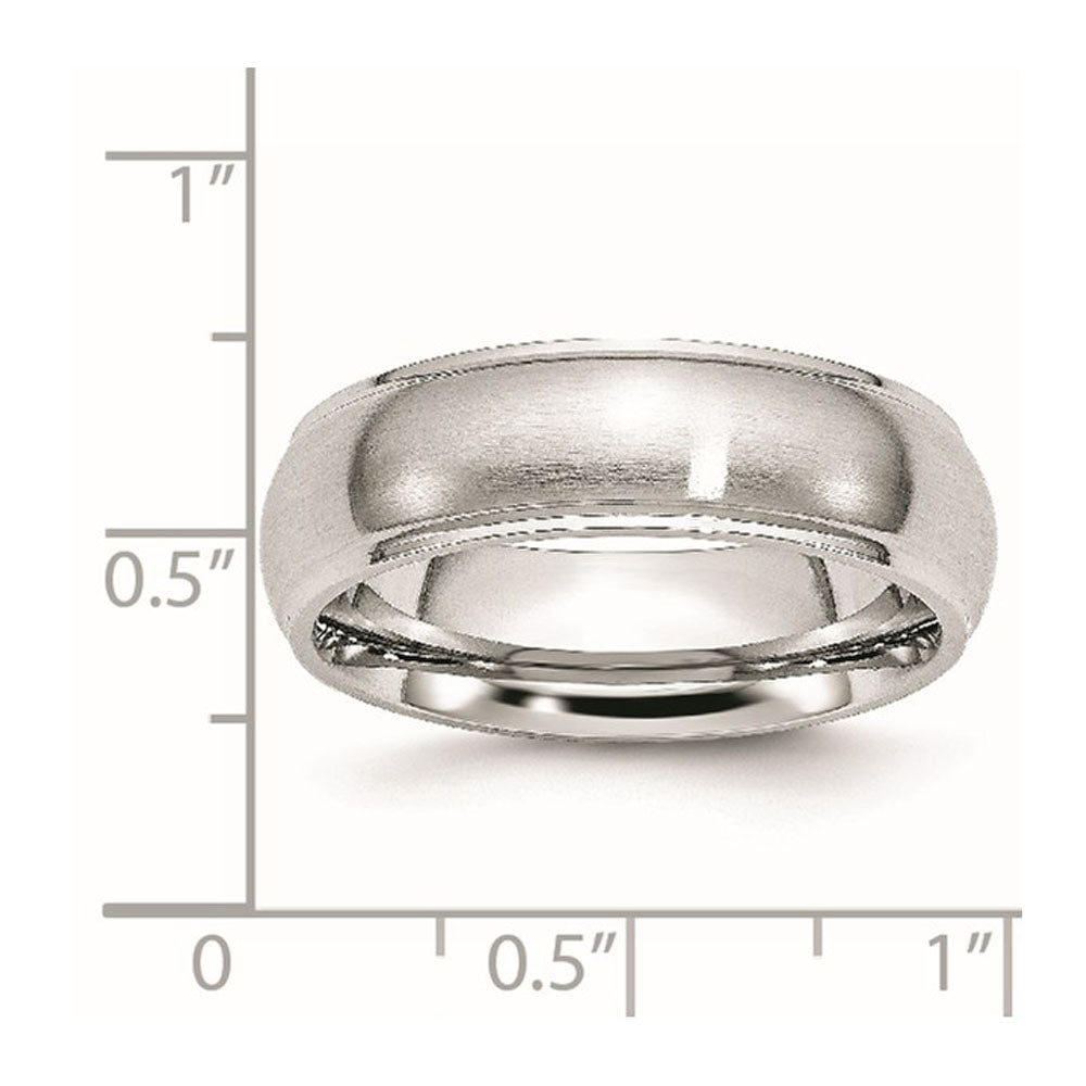 Alternate view of the 7mm Cobalt Satin Domed Polished Ridged Edge Standard Fit Band by The Black Bow Jewelry Co.