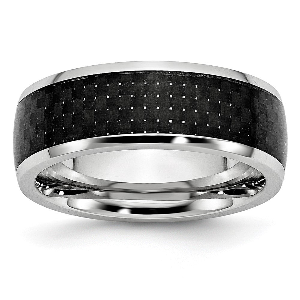 8mm Cobalt &amp; Black Carbon Fiber Domed Standard Fit Band, Item R11816 by The Black Bow Jewelry Co.
