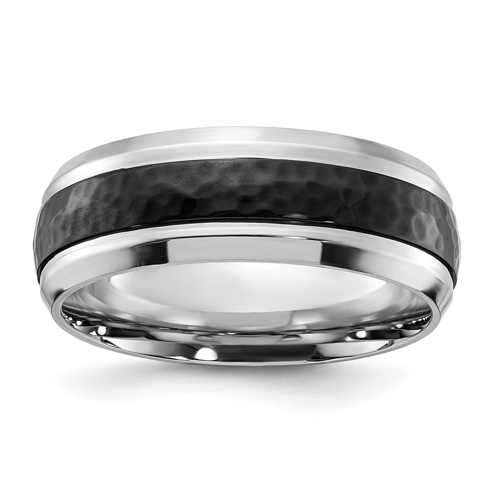 8mm Cobalt Polished &amp; Hammered Black Plated Standard Fit Band, Item R11817 by The Black Bow Jewelry Co.