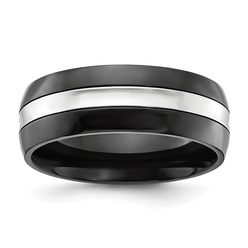 8mm Cobalt Black Plated &amp; Polished Half Round Standard Fit Band, Item R11819 by The Black Bow Jewelry Co.