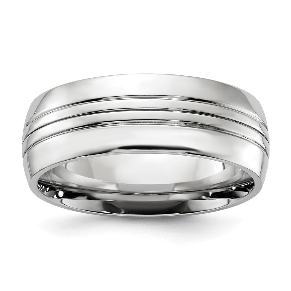 8mm Cobalt Polished Grooved Domed Standard Fit Band, Item R11820 by The Black Bow Jewelry Co.