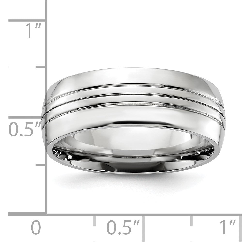 Alternate view of the 8mm Cobalt Polished Grooved Domed Standard Fit Band by The Black Bow Jewelry Co.