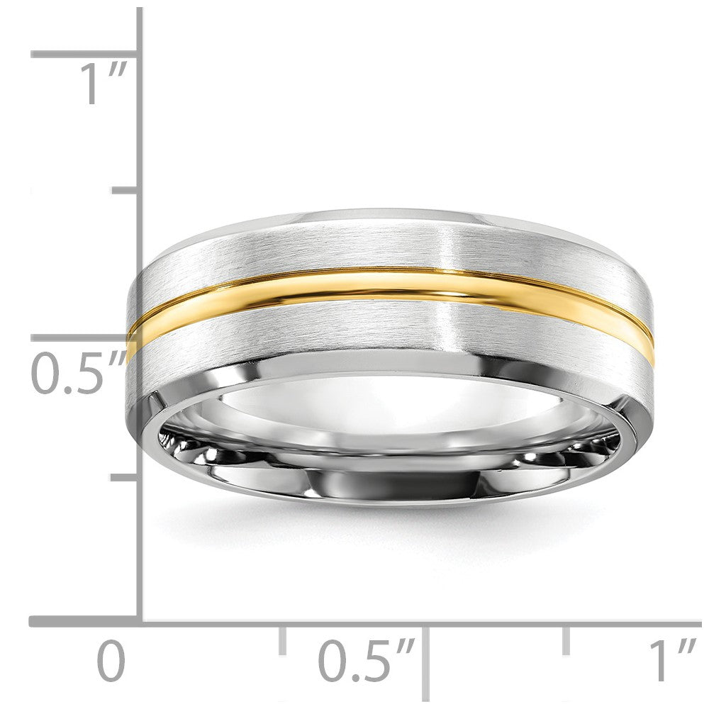 Alternate view of the 8mm Cobalt &amp; Gold Tone Plated Grooved &amp; Beveled Edge Band by The Black Bow Jewelry Co.