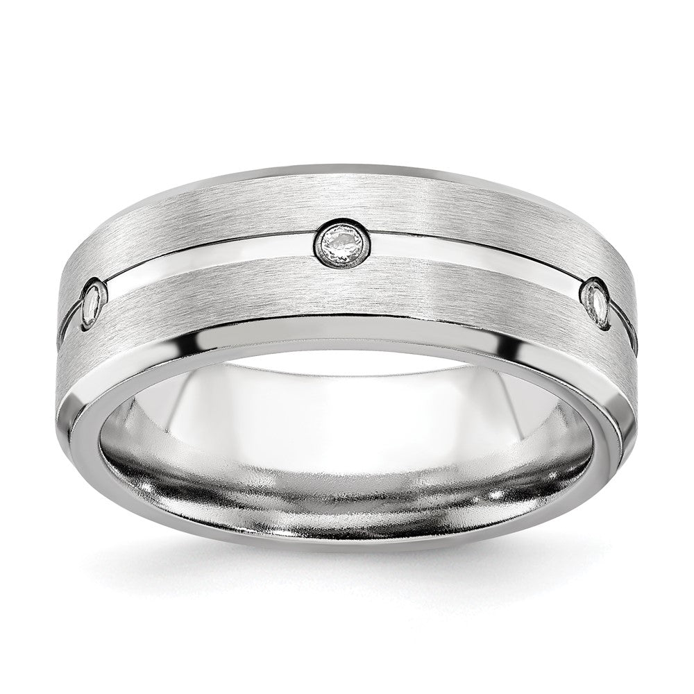 8mm Cobalt &amp; CZ Grooved &amp; Beveled Edge Standard Fit Band, Item R11829 by The Black Bow Jewelry Co.
