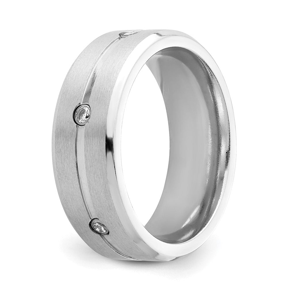 Alternate view of the 8mm Cobalt &amp; CZ Grooved &amp; Beveled Edge Standard Fit Band by The Black Bow Jewelry Co.