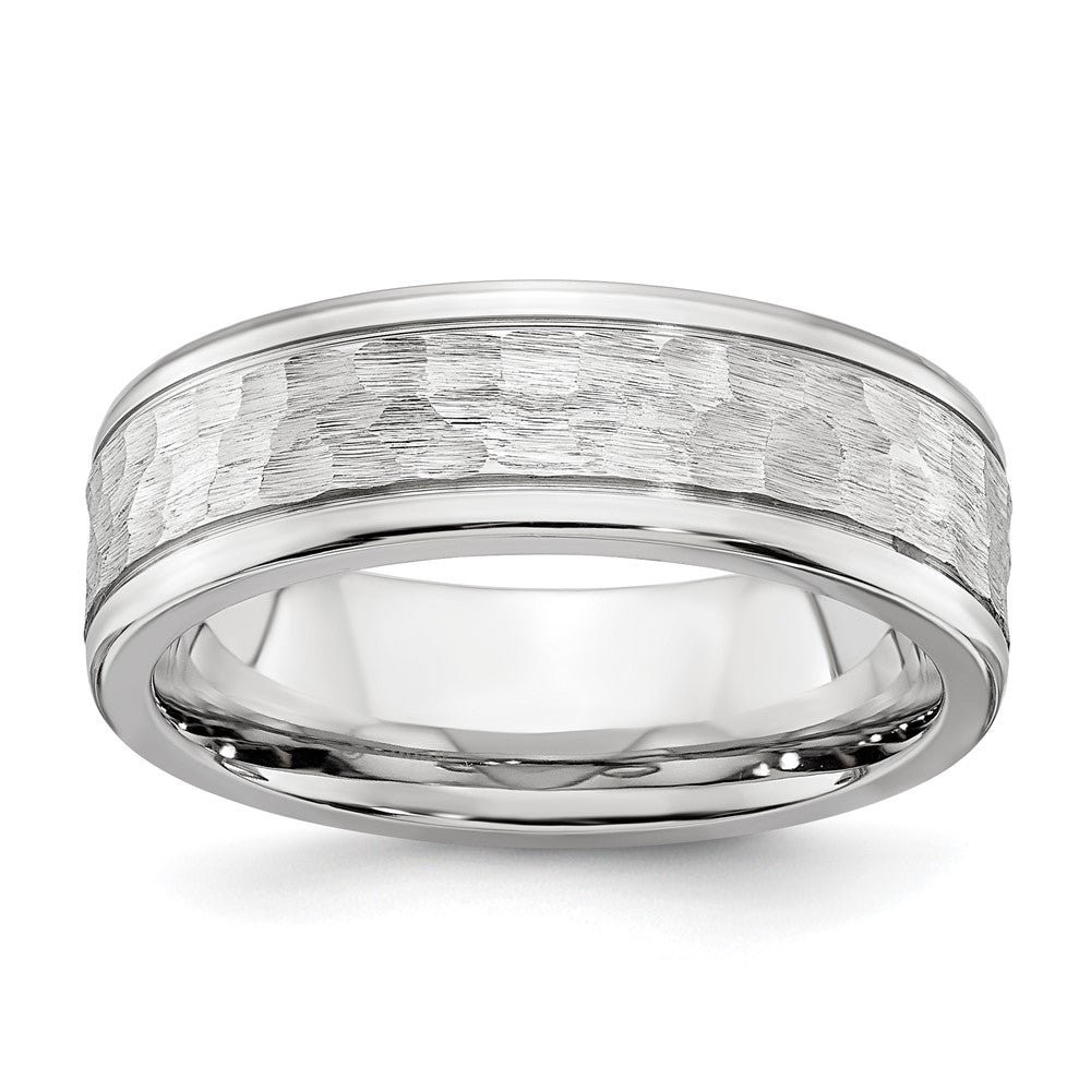 7mm Cobalt Brushed Hammered Grooved Edge Standard Fit Band, Item R11831 by The Black Bow Jewelry Co.