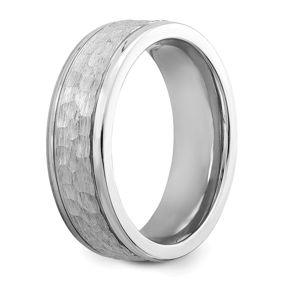 Alternate view of the 7mm Cobalt Brushed Hammered Grooved Edge Standard Fit Band by The Black Bow Jewelry Co.