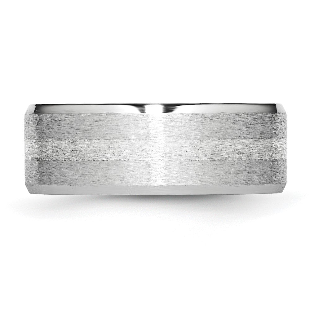 Alternate view of the 8mm Cobalt &amp; Sterling Silver Inlay Satin Flat Beveled Edge Band by The Black Bow Jewelry Co.