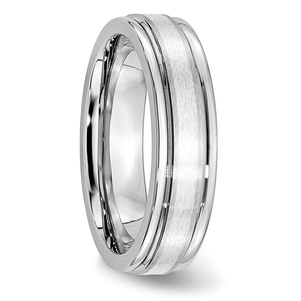 Alternate view of the 6mm Cobalt &amp; Sterling Silver Inlay Grooved Ridged Edge Band by The Black Bow Jewelry Co.