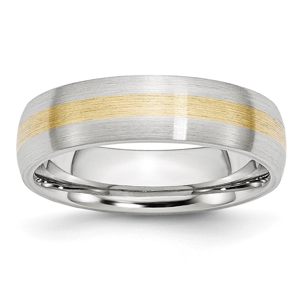 6mm Cobalt &amp; 14K Gold Inlay Satin Half Round Standard Fit Band, Item R11840 by The Black Bow Jewelry Co.