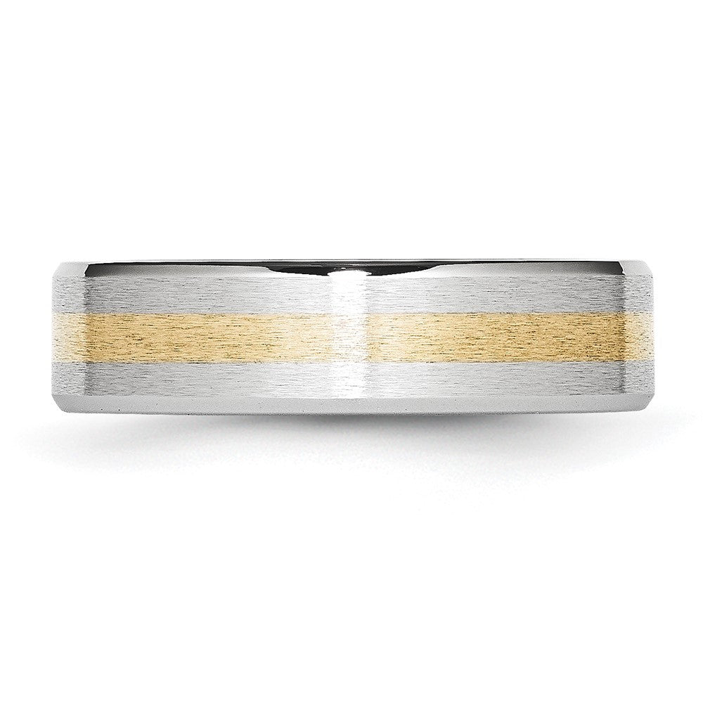 Alternate view of the 6mm Cobalt &amp; 14K Gold Inlay Satin Flat Beveled Edge Standard Fit Band by The Black Bow Jewelry Co.