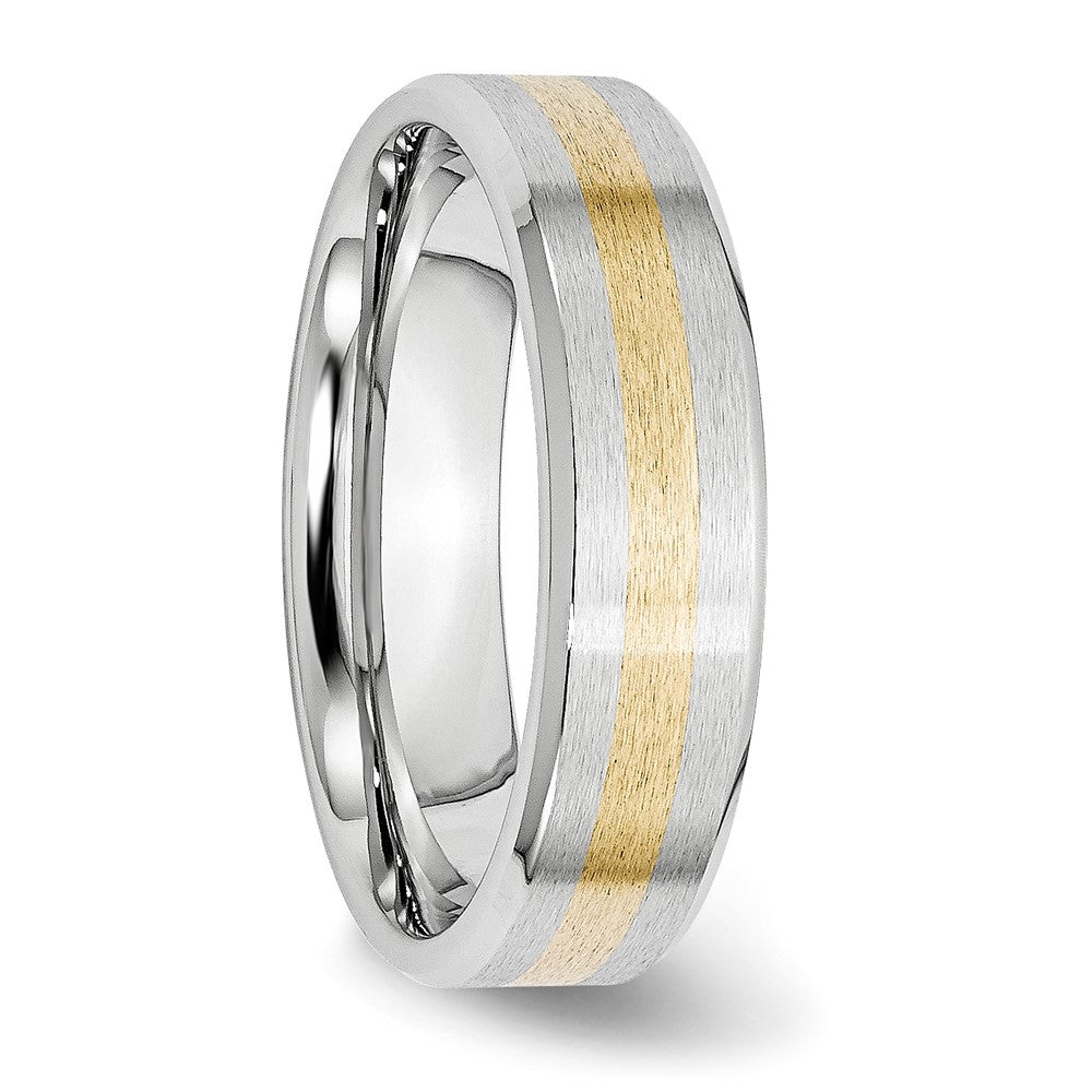 Alternate view of the 6mm Cobalt &amp; 14K Gold Inlay Satin Flat Beveled Edge Standard Fit Band by The Black Bow Jewelry Co.