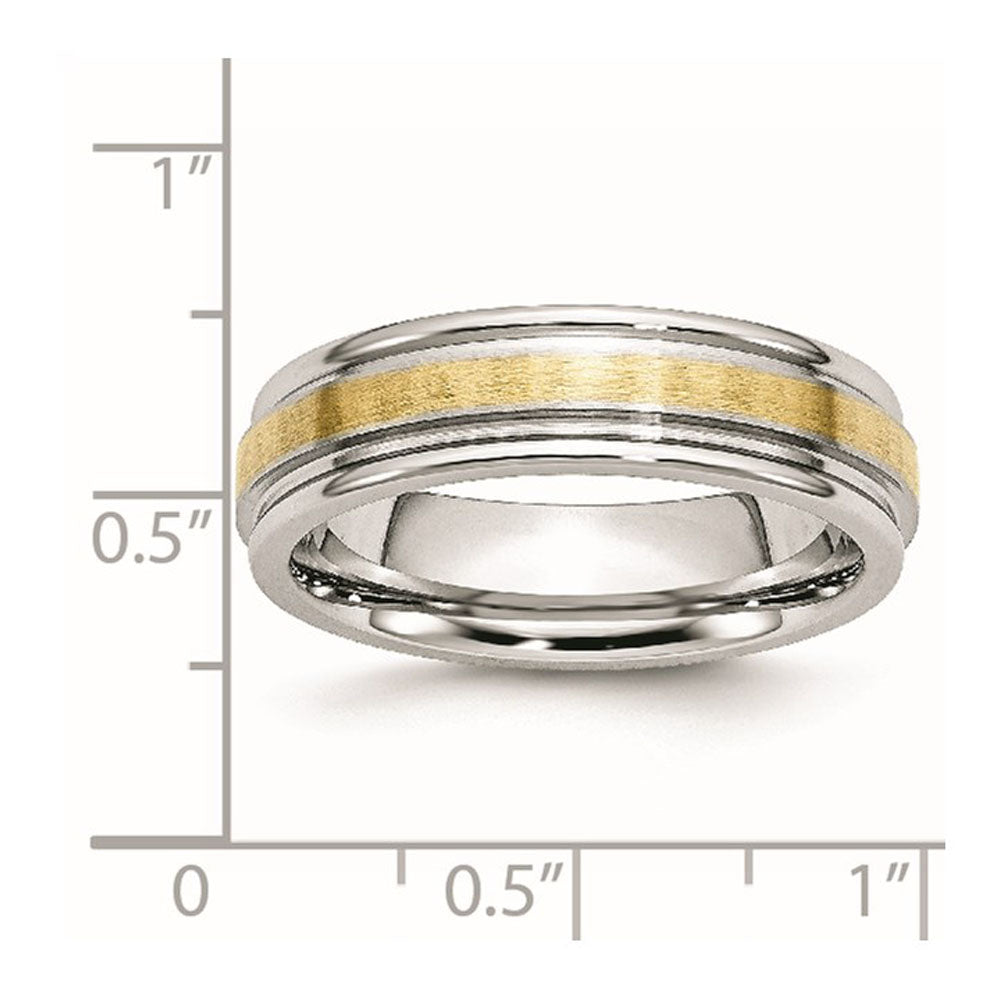 Alternate view of the 6mm Cobalt &amp; 14K Gold Inlay Satin &amp; Polished Grooved Ridged Band by The Black Bow Jewelry Co.