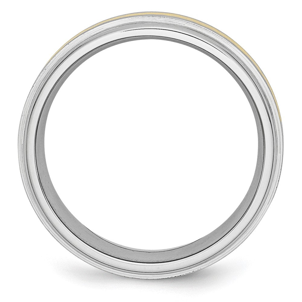 Alternate view of the 8mm Cobalt & 14K Gold Inlay Satin & Polished Grooved Ridged Band by The Black Bow Jewelry Co.