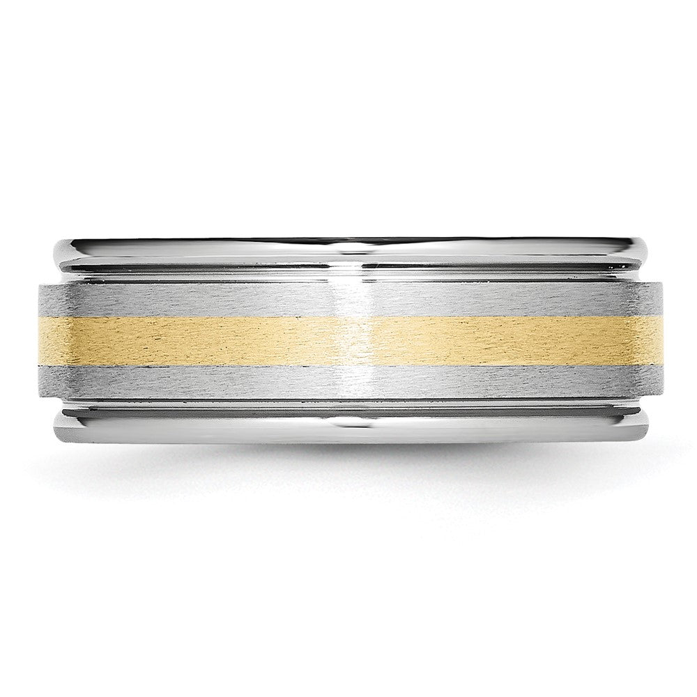 Alternate view of the 8mm Cobalt & 14K Gold Inlay Satin & Polished Grooved Ridged Band by The Black Bow Jewelry Co.
