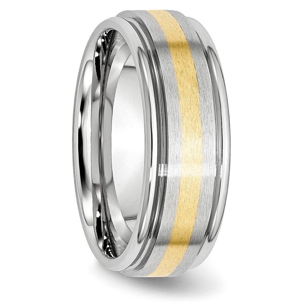 Alternate view of the 8mm Cobalt & 14K Gold Inlay Satin & Polished Grooved Ridged Band by The Black Bow Jewelry Co.