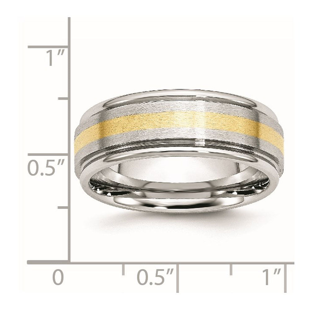 Alternate view of the 8mm Cobalt & 14K Gold Inlay Satin & Polished Grooved Ridged Band by The Black Bow Jewelry Co.