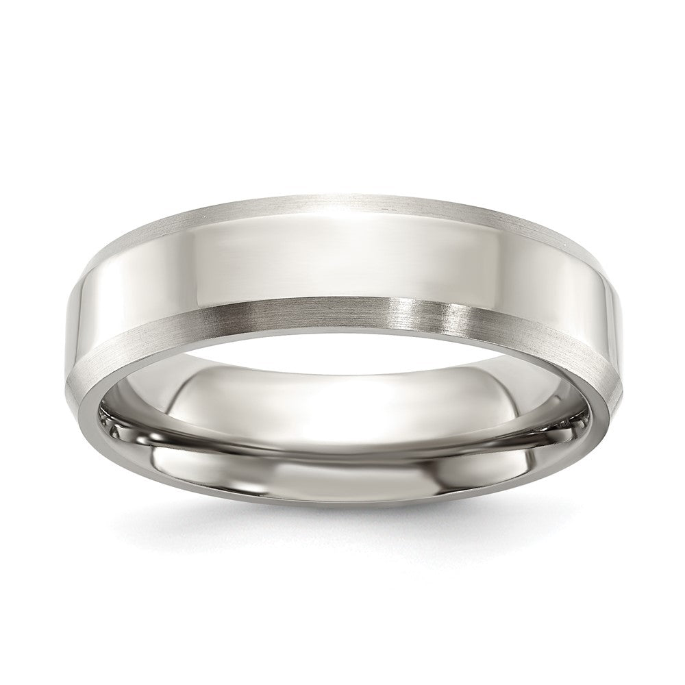 6mm Titanium Polished & Brushed Beveled Edge Comfort Fit Band, Item R11844 by The Black Bow Jewelry Co.